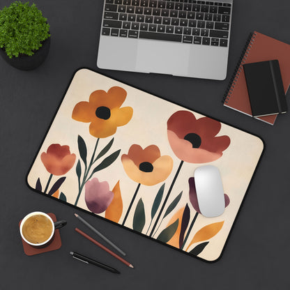 Floral Boho Desk Mat, Large Flowers Desk Pad, Minimalist Mouse Pad XL, Artistic Computer Mat, Boho Floral Keyboardmat for Office Decor