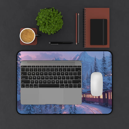 Christmas Winter Landscape Desk Mat, Red Train Desk Pad