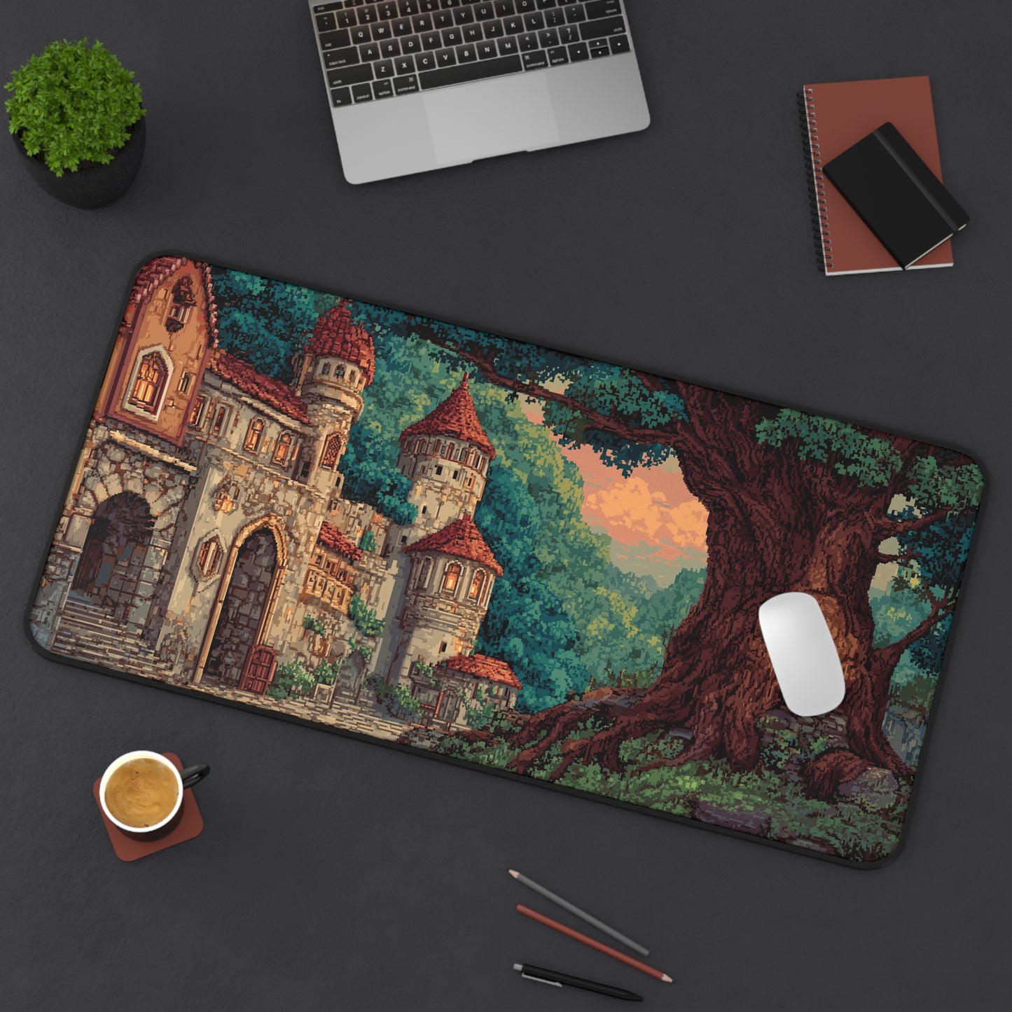 Pixel Art Desk Mat: Medieval Fantasy Castle Mouse Pad XXL