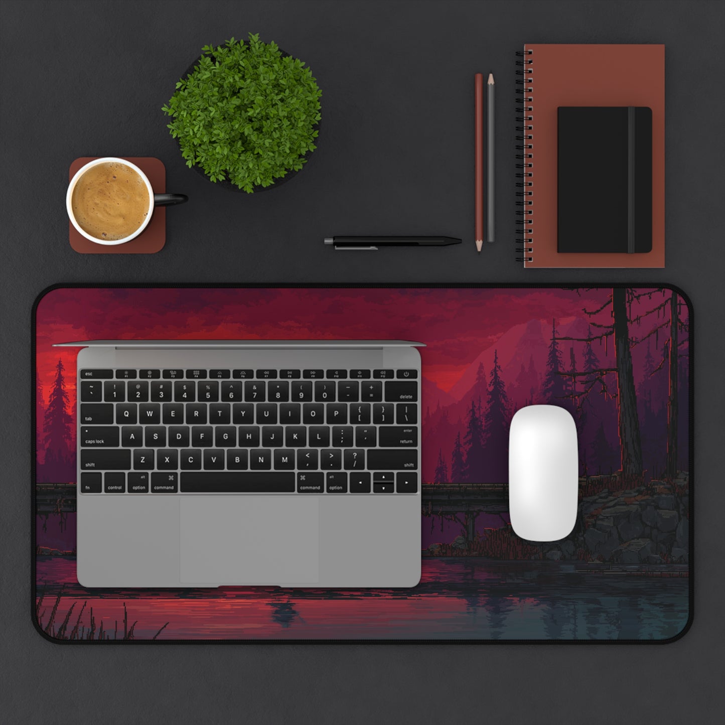 Samurai at Sunset: Pixel Art Desk Mat & Mouse Pad
