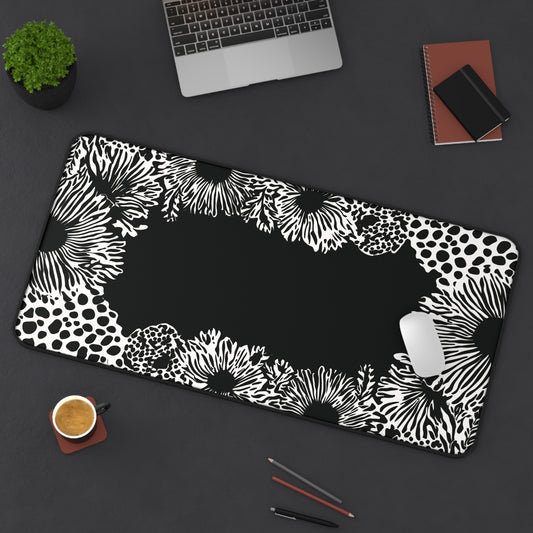 Abstract Flower Desk Mat: Modern Black & White Design