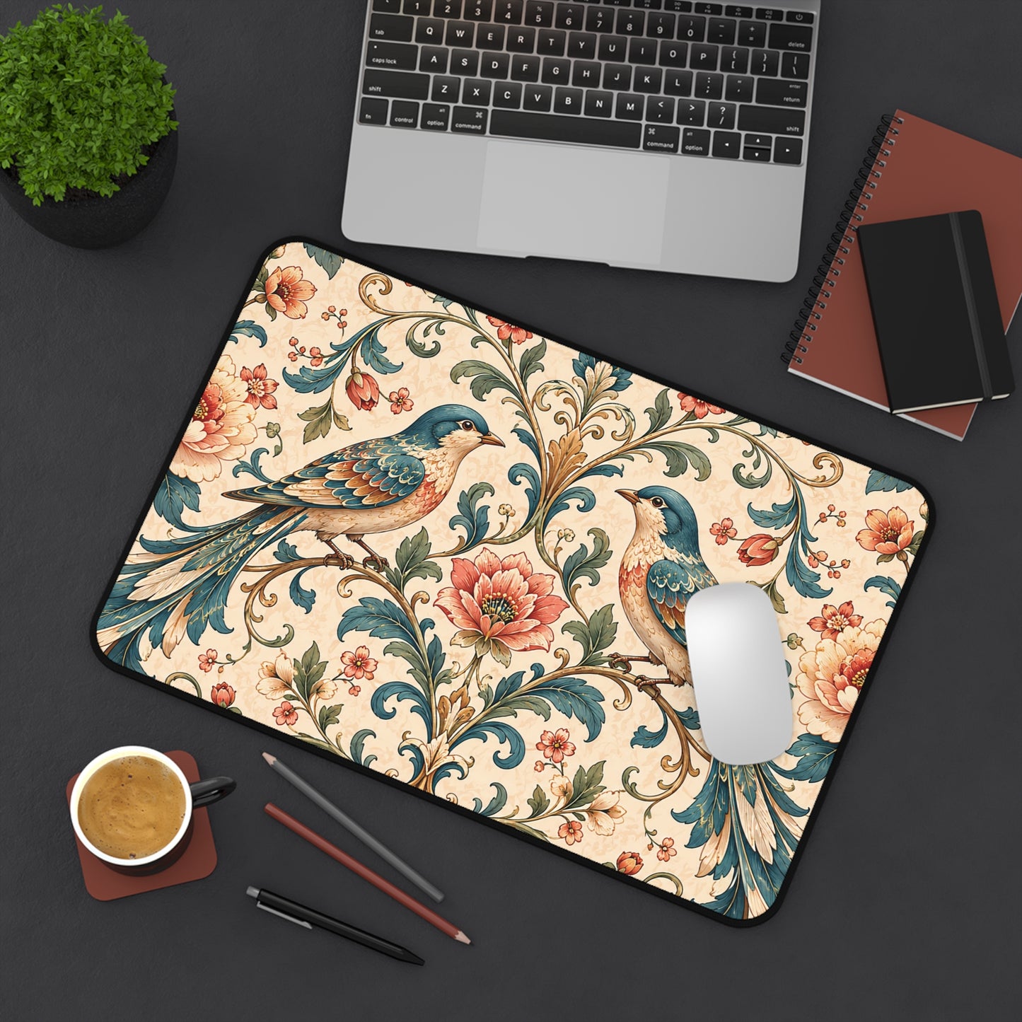 Chinoiserie Desk Mat: Large Vintage Bird Mouse Pad