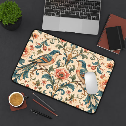 Chinoiserie Desk Mat: Large Vintage Bird Mouse Pad