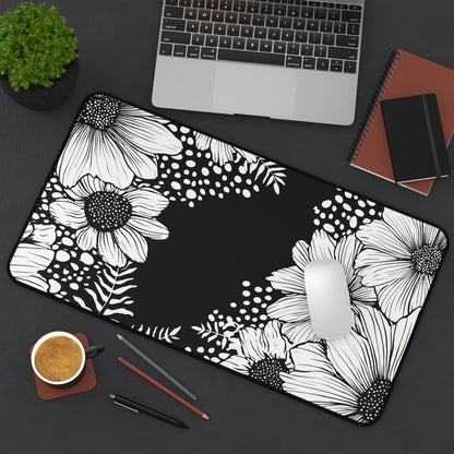 White Daisy Desk Mat: Bold Black & White Floral Mouse Pad