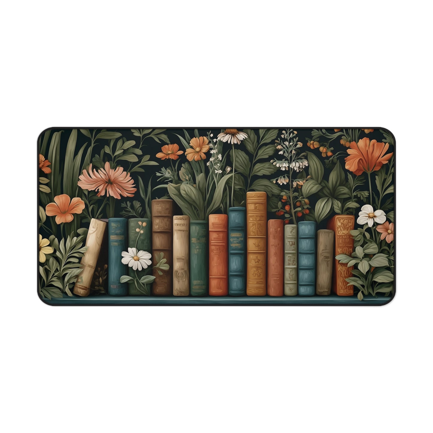 Bookshelf Desk Mat: Dark Academia Botanical Library Design