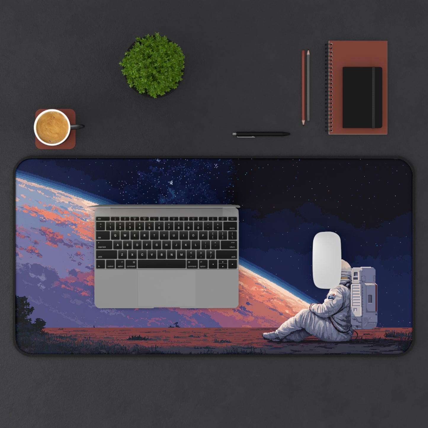 Astronaut Desk Pad: Pixel Art Aesthetic Large Mouse Pad