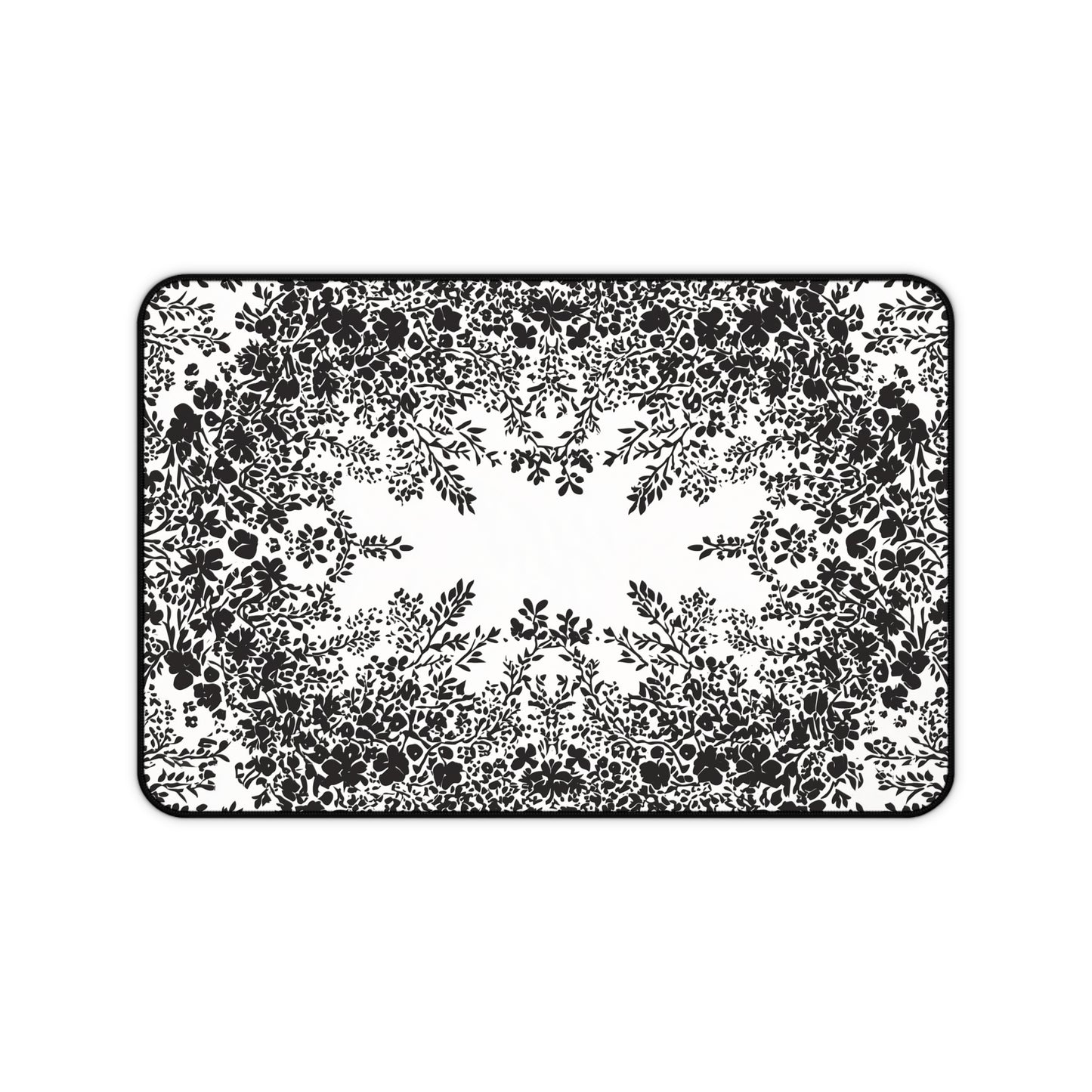 White Desk Mat with Black Flowers