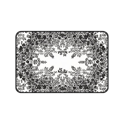 White Desk Mat with Black Flowers