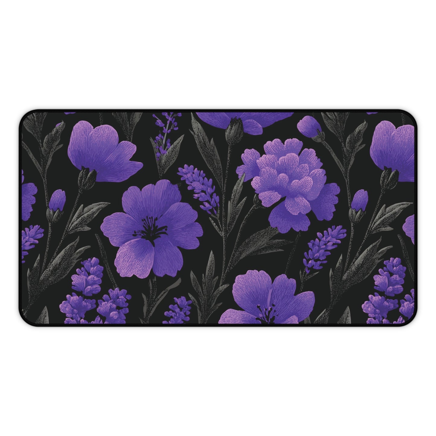 Floral Desk Mat Purple Moody, Gothic Flowers Mouse Pad