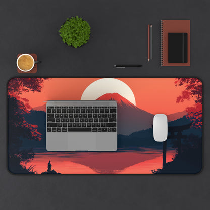 Japanese Landscape Desk Mat, Mountain and Samurai Gaming Desk Pad