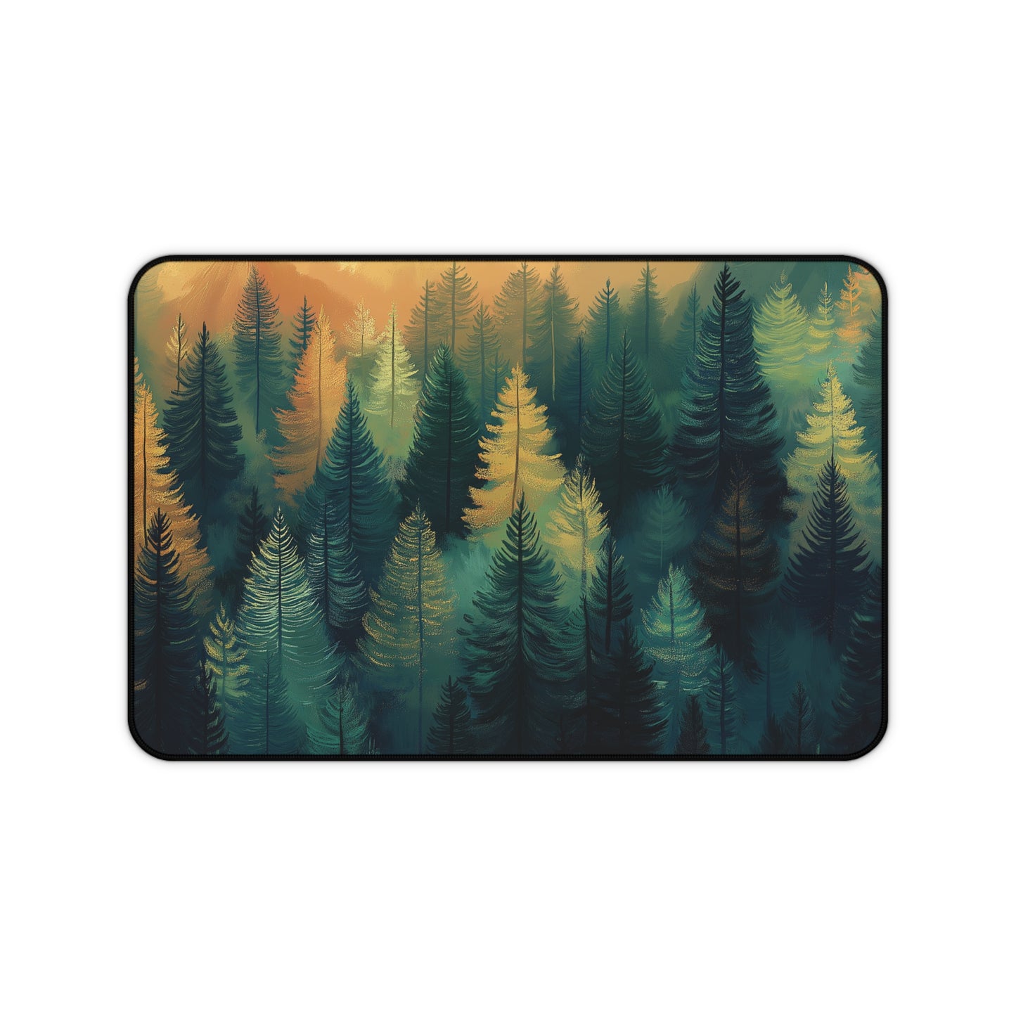 Forest Skyline Desk Mat: Green & Gold Woodland Mouse Pad