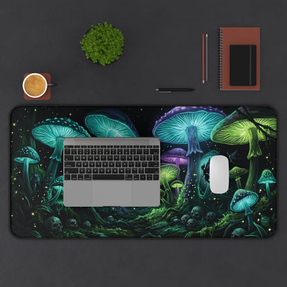 Glowing Mushroom Desk Mat: Enchanted Forest Fairy Design