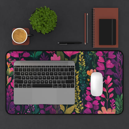 Floral Desk Mat Pink Green & Purple, Colorful Flowers Desk Pad