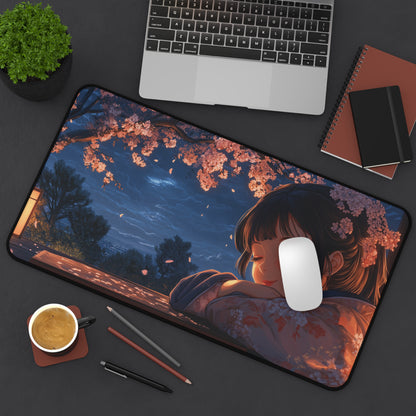Japanese Girl Desk Mat Anime Style, Cherry Blossom Gaming Mousepad