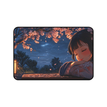 Japanese Girl Desk Mat Anime Style, Cherry Blossom Gaming Mousepad
