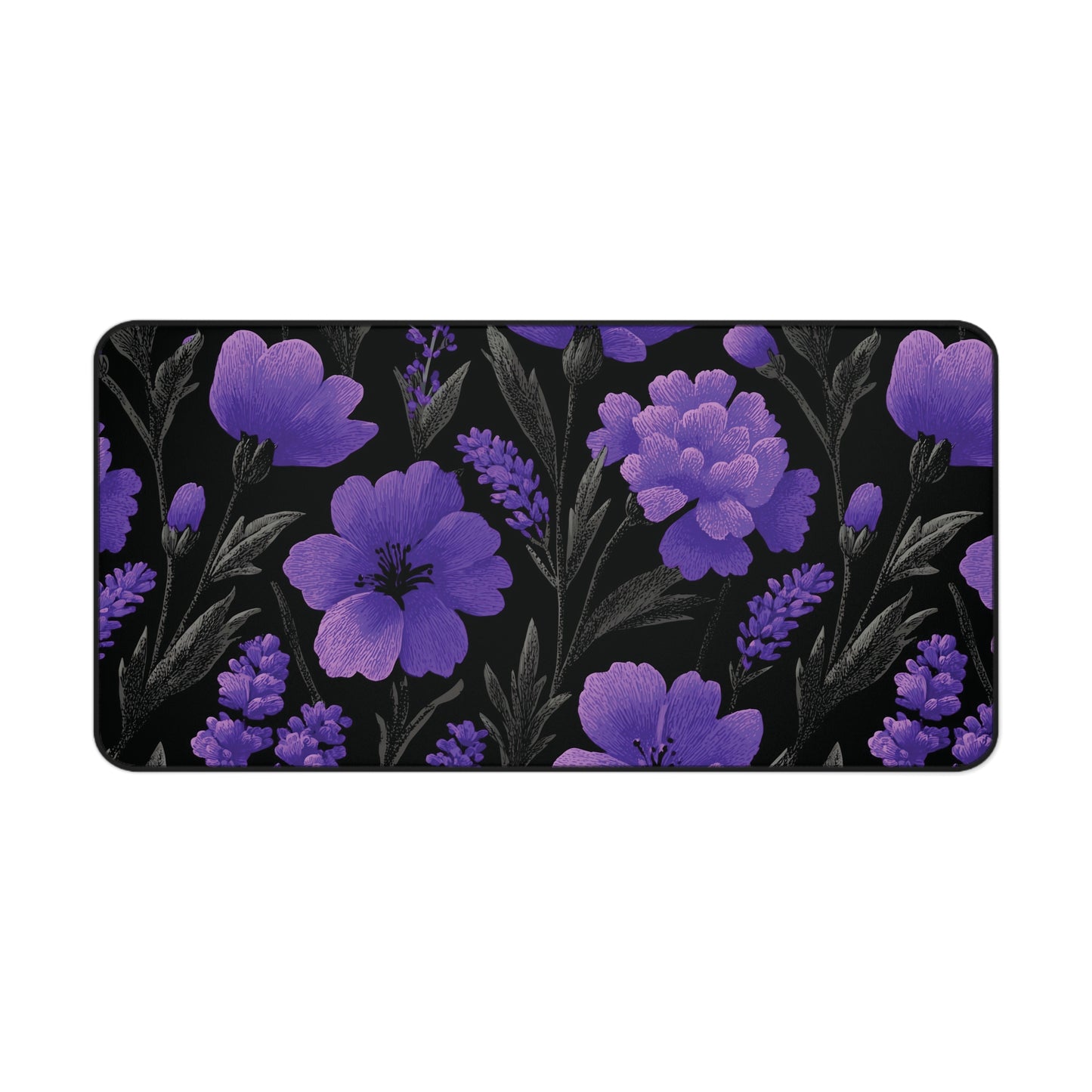 Floral Desk Mat Purple Moody, Gothic Flowers Mouse Pad