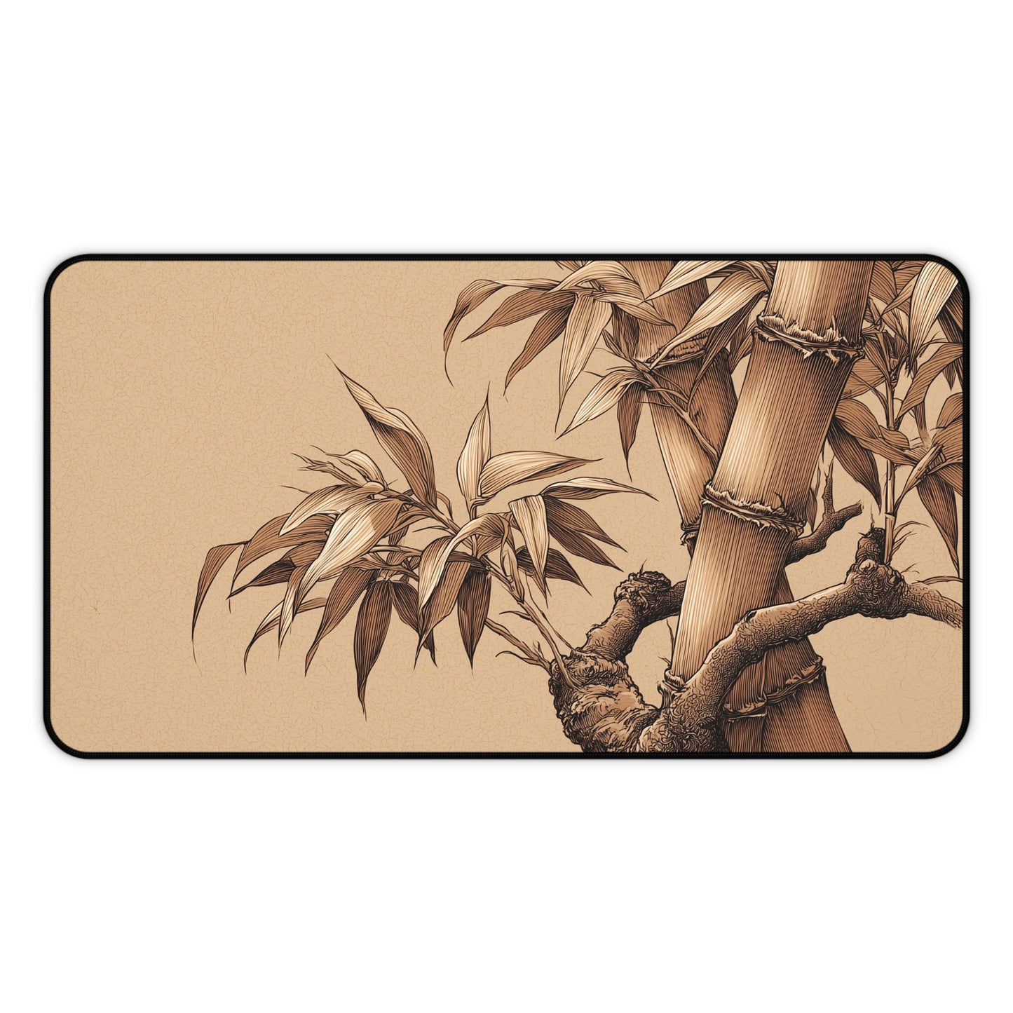 Bamboo Line Art Desk Mat: Beige & Minimalist Zen Mouse Pad