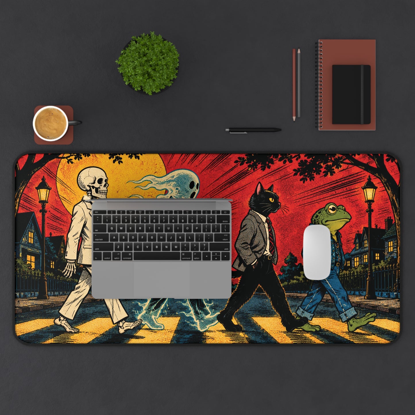 Halloween Monster Crosswalk Desk Mat: Bold Poster Style