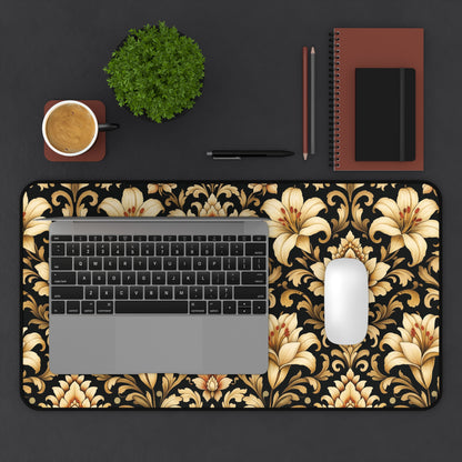 Black & Gold Desk Mat: Luxury Damask Mouse Pad