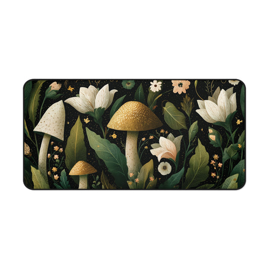 Mushroom Desk Mat: Dark Cottagecore Woodland Botanical
