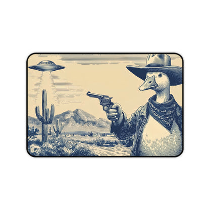 Silly Goose Cowboy Desk Mat: Vintage Western UFO Mouse Pad