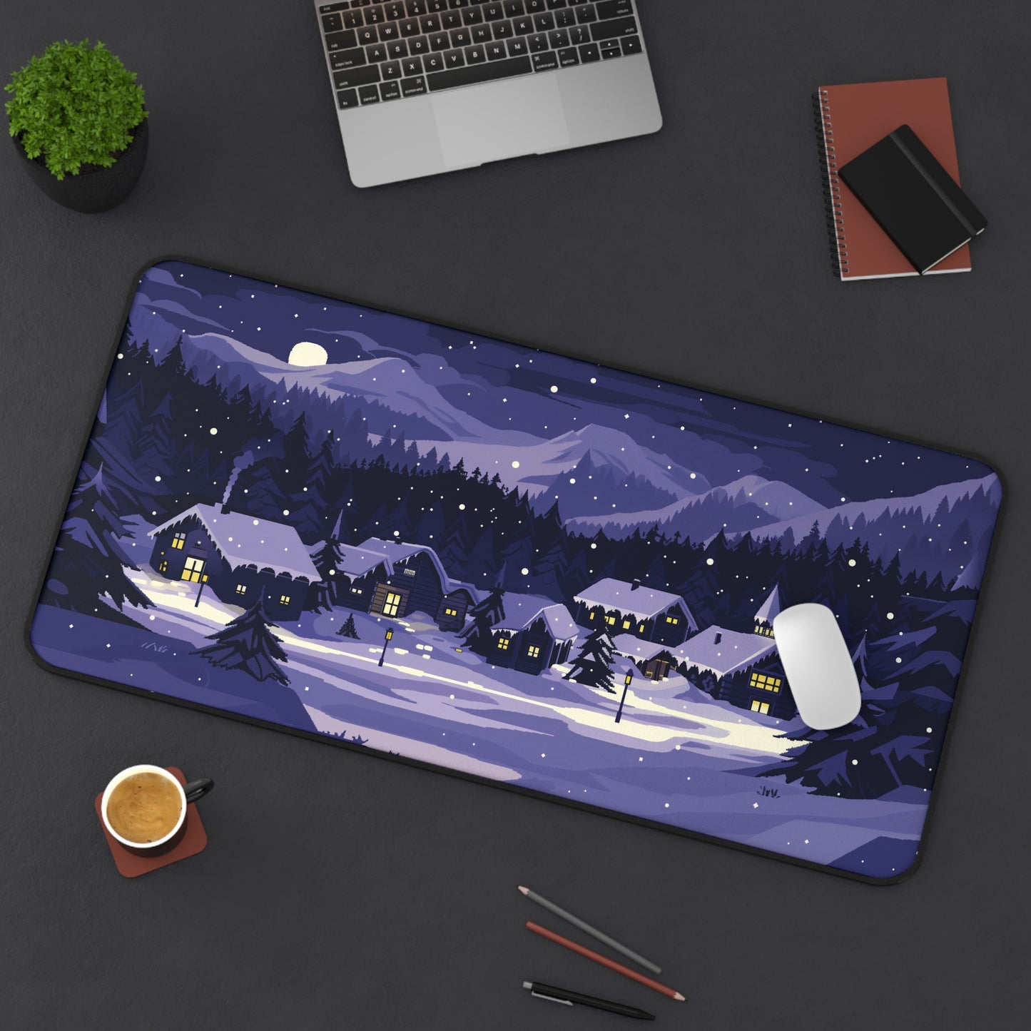 Moonlit Snowy Desk Mat, Christmas Mouse Pad Large for Gaming