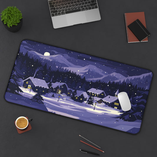 Moonlit Snowy Desk Mat, Christmas Mouse Pad Large for Gaming