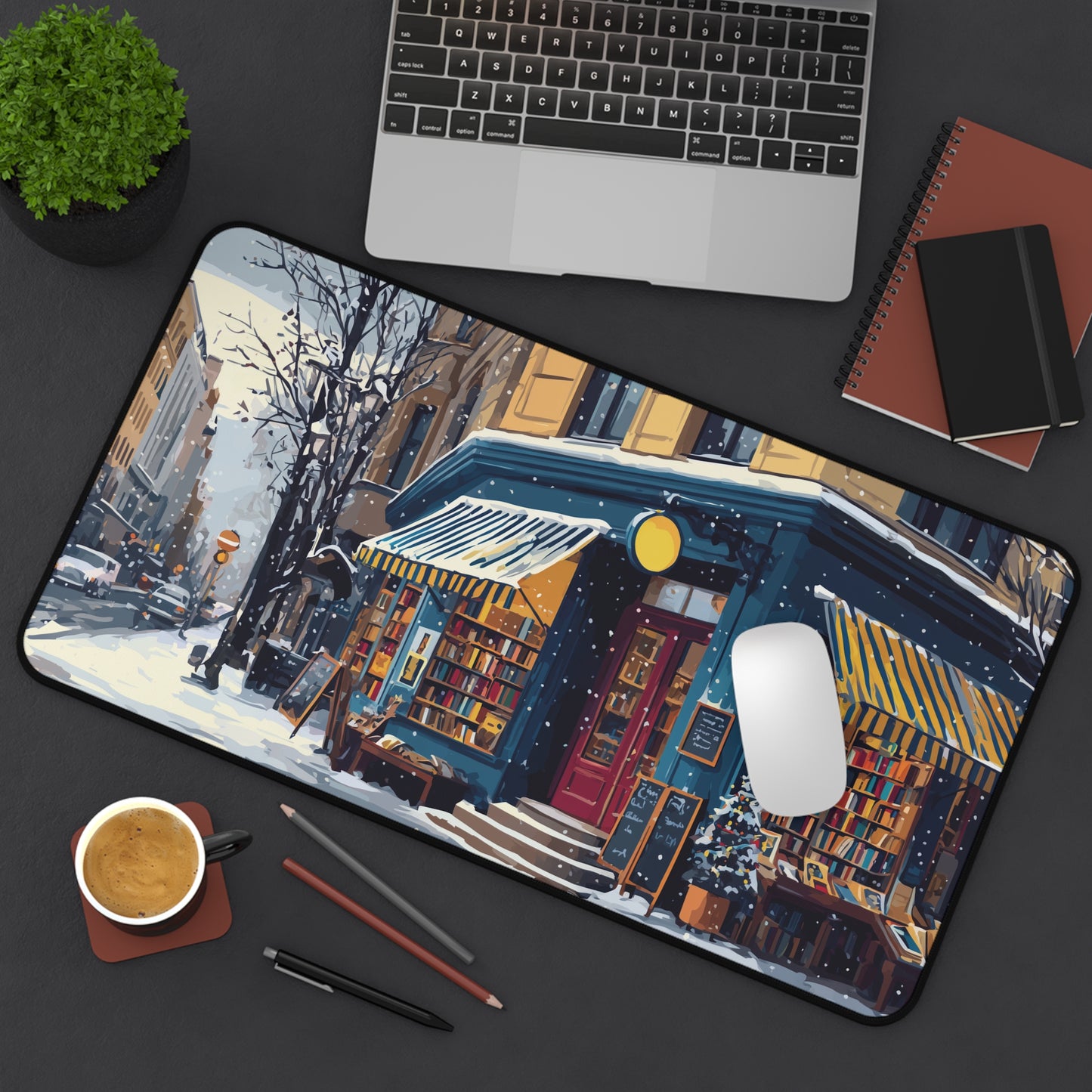 Serene Christmas Desk Pad, Book Lovers Mouse Pad