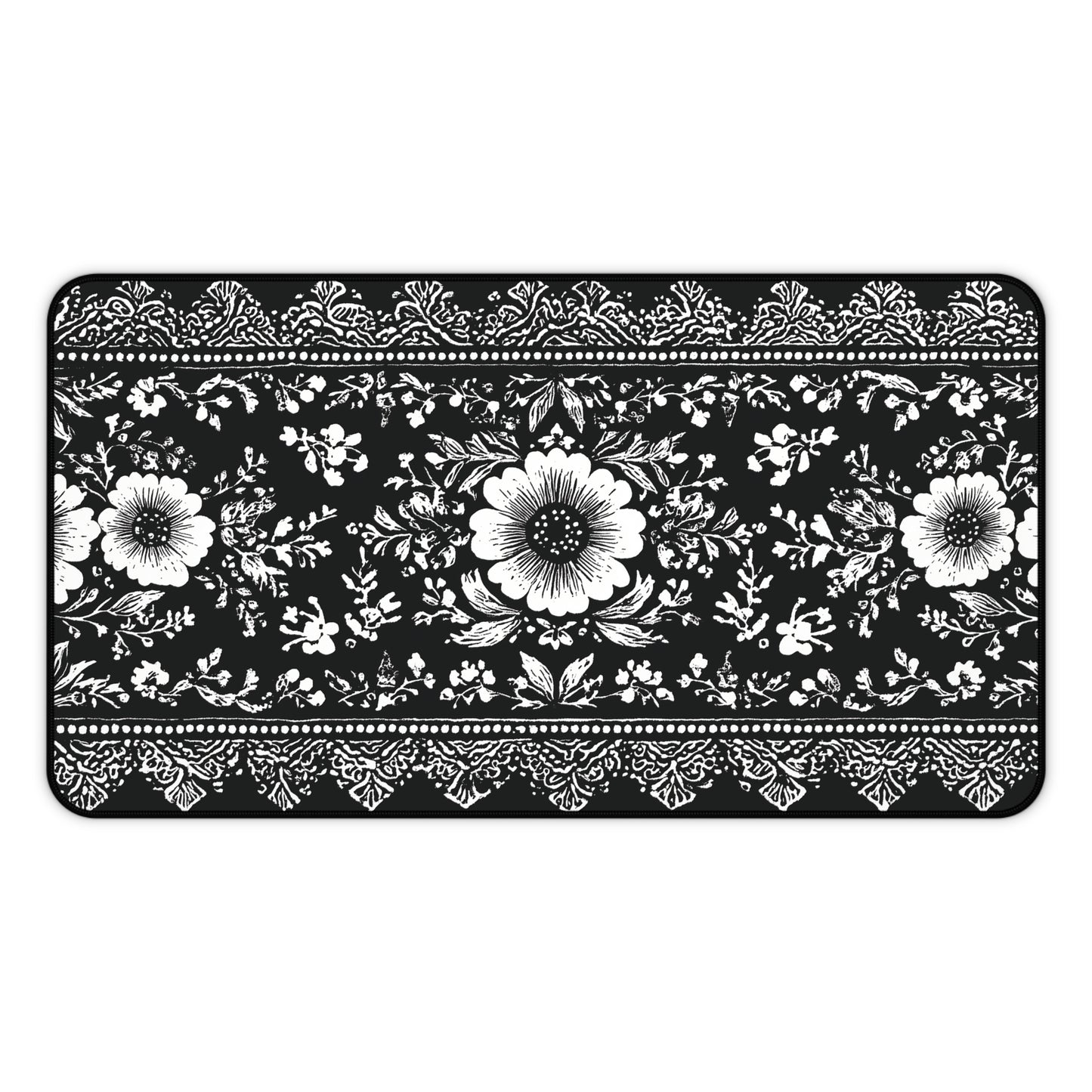 Black Damask Floral Desk Mat: Vintage Mouse Pad XL