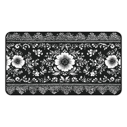 Black Damask Floral Desk Mat: Vintage Mouse Pad XL