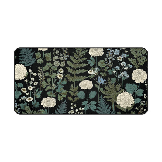 Large Floral Desk Pad with White Flowers, Cottagecore Office Decor