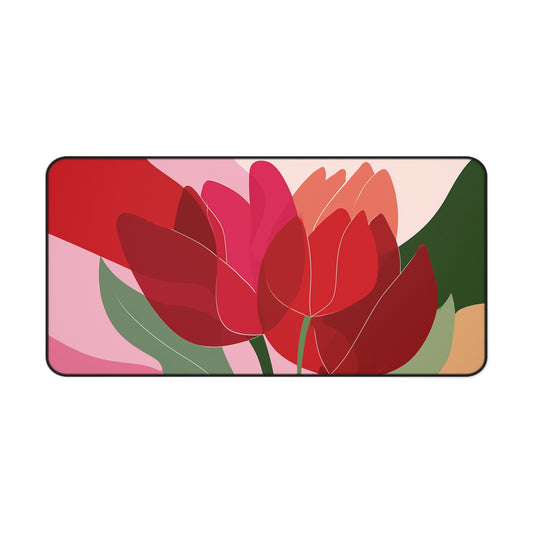 Abstract Tulip Desk Mat, Red & Pink Floral Mouse Pad