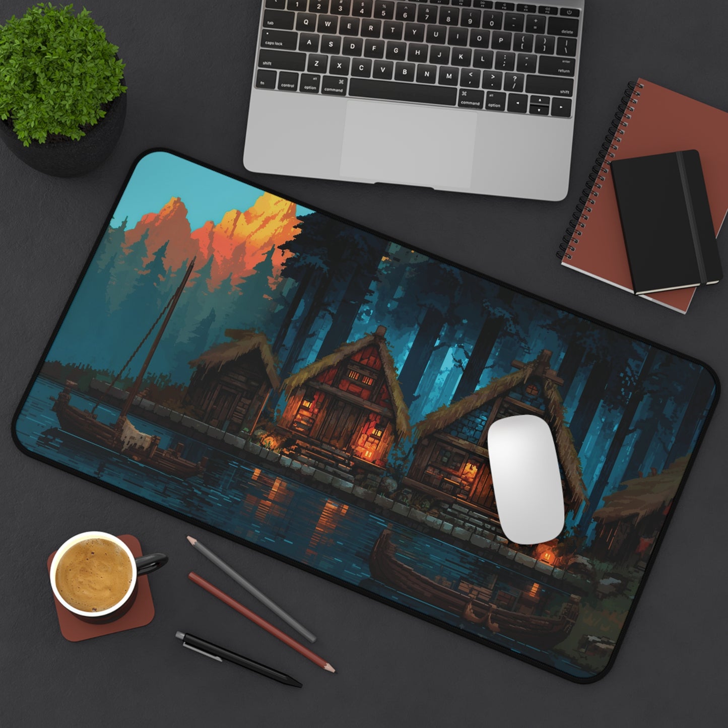 Pixel Art Desk Mat: Fantasy Village Gaming Mouse Pad