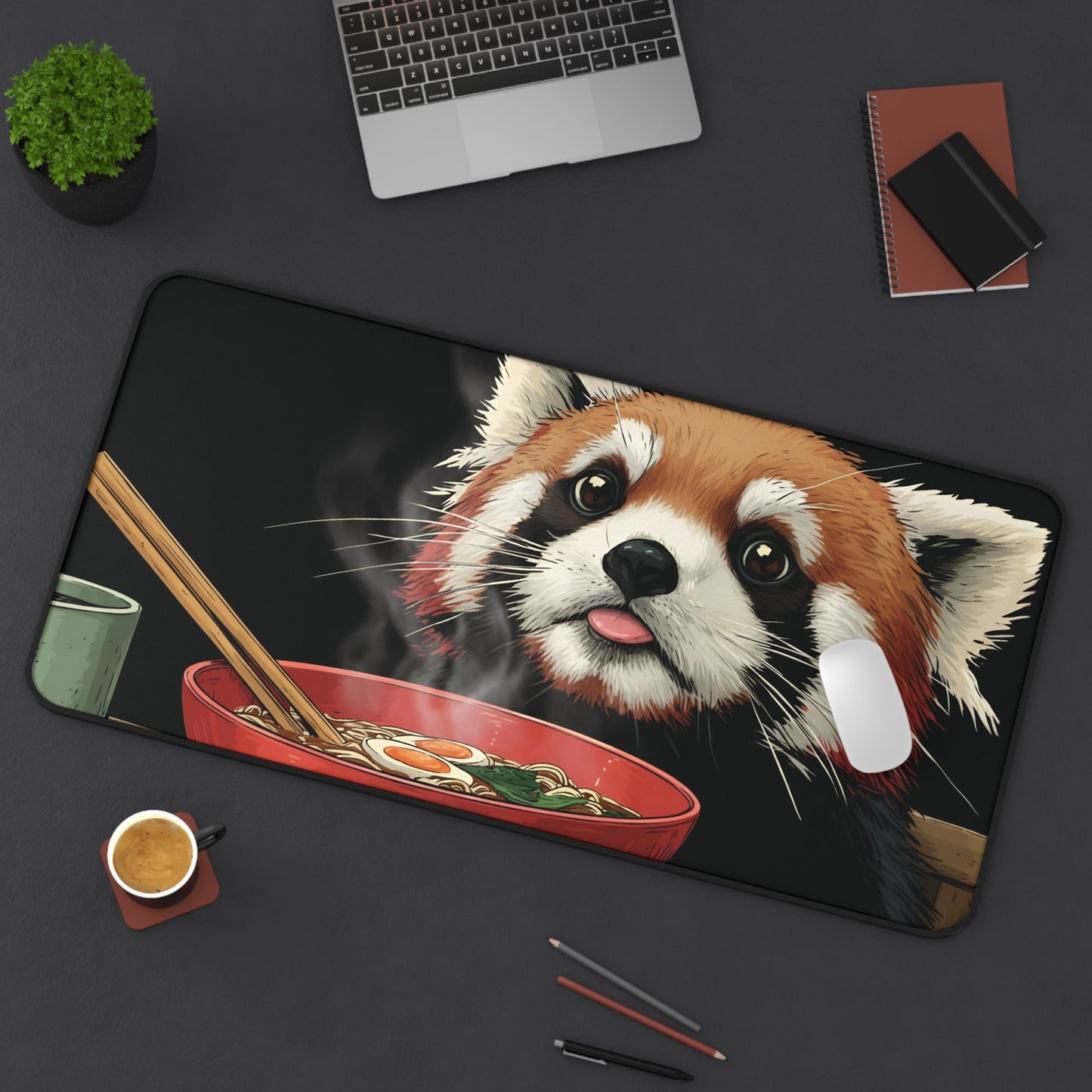 Funny Red Panda Eating Ramen Desk Mat