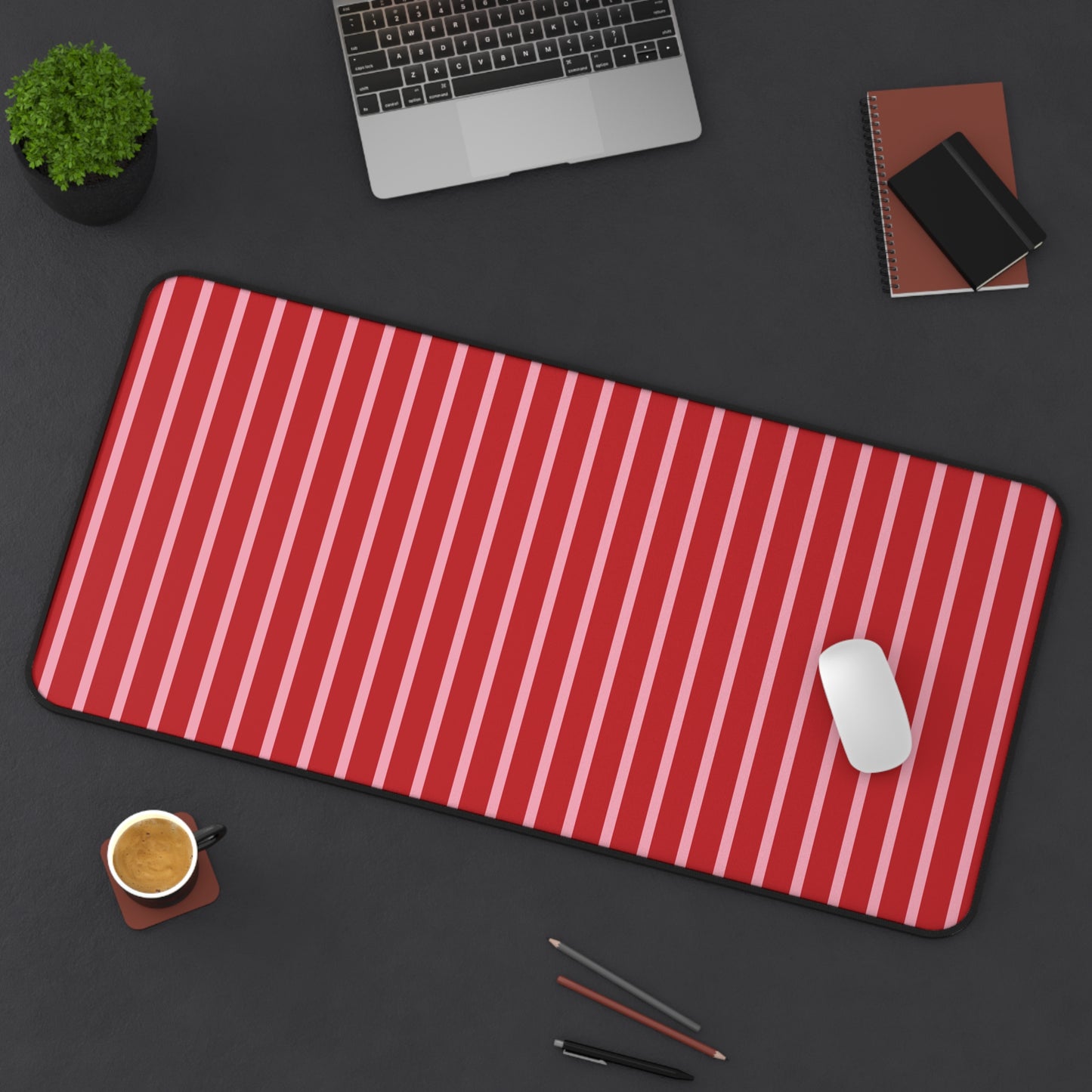 Red and Pink Striped Desk Mat — Large Modern Mousepad