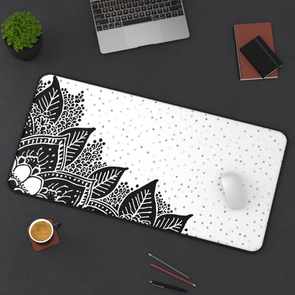 Henna Mandala Desk Mat: Black & White Boho Design