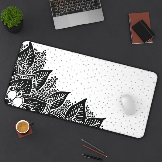 Henna Mandala Desk Mat: Black & White Boho Design