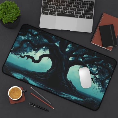Eerie Moonlit Tree Desk Mat: Gothic Fantasy Desk Pad