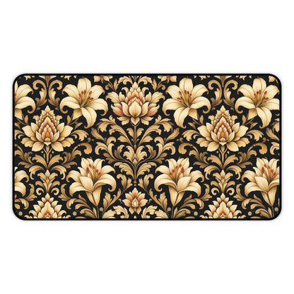 Black & Gold Desk Mat: Luxury Damask Mouse Pad