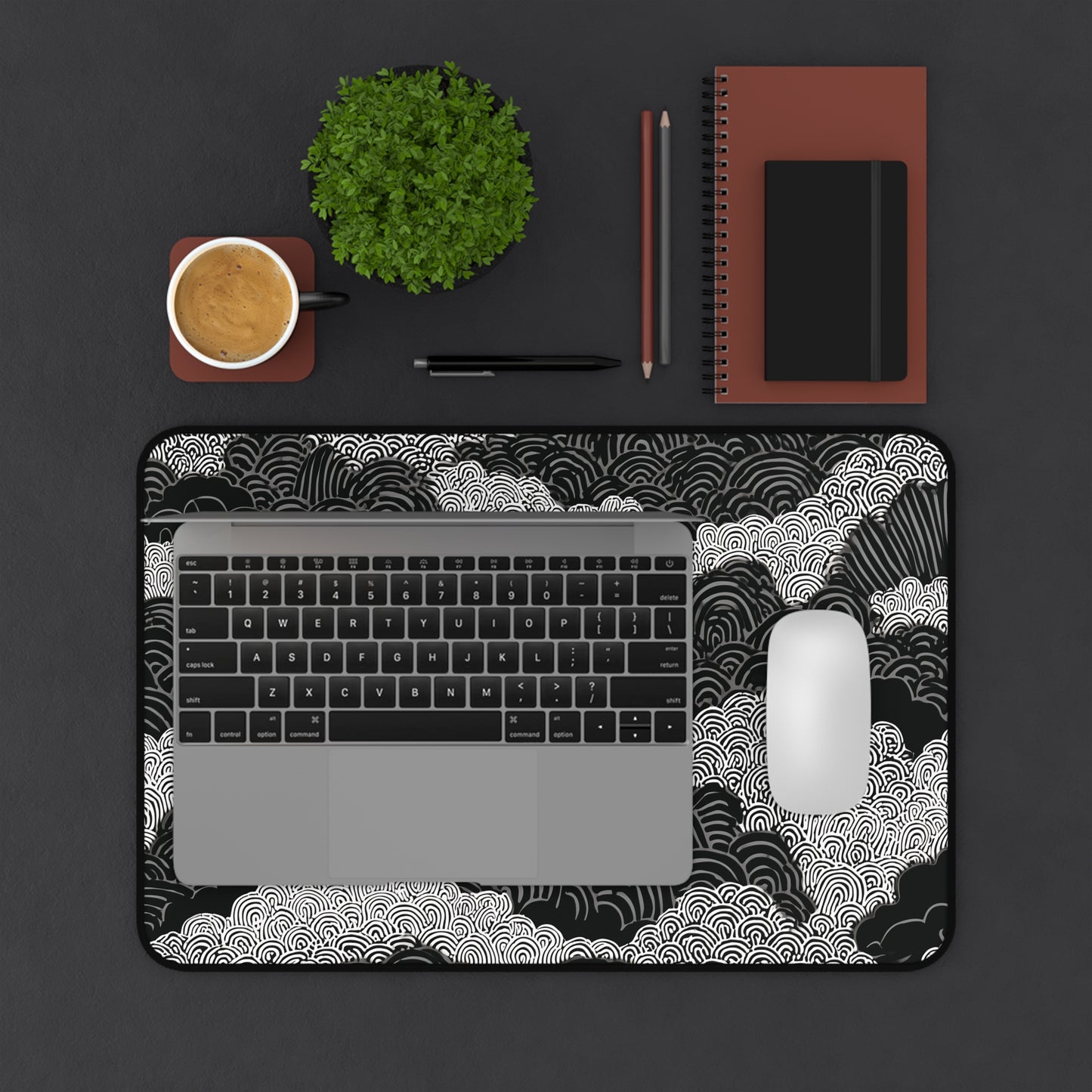 Zen Clouds Desk Mat: Black & White Mouse Pad