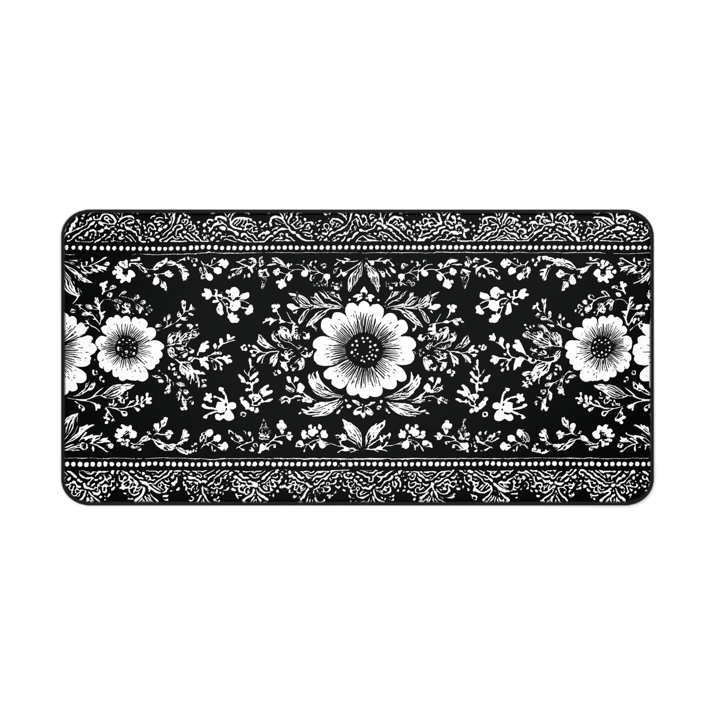 Black Damask Floral Desk Mat: Vintage Mouse Pad XL