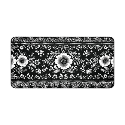 Black Damask Floral Desk Mat: Vintage Mouse Pad XL