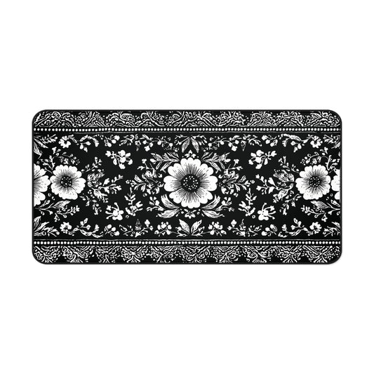 Black Damask Floral Desk Mat: Vintage Mouse Pad XL