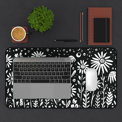 Wildflower Desk Mat: Hand-Drawn Doodle Floral in Black & White