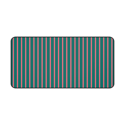 Teal & Coral Vertical Stripe Desk Mat — Modern Retro Office Mousepad