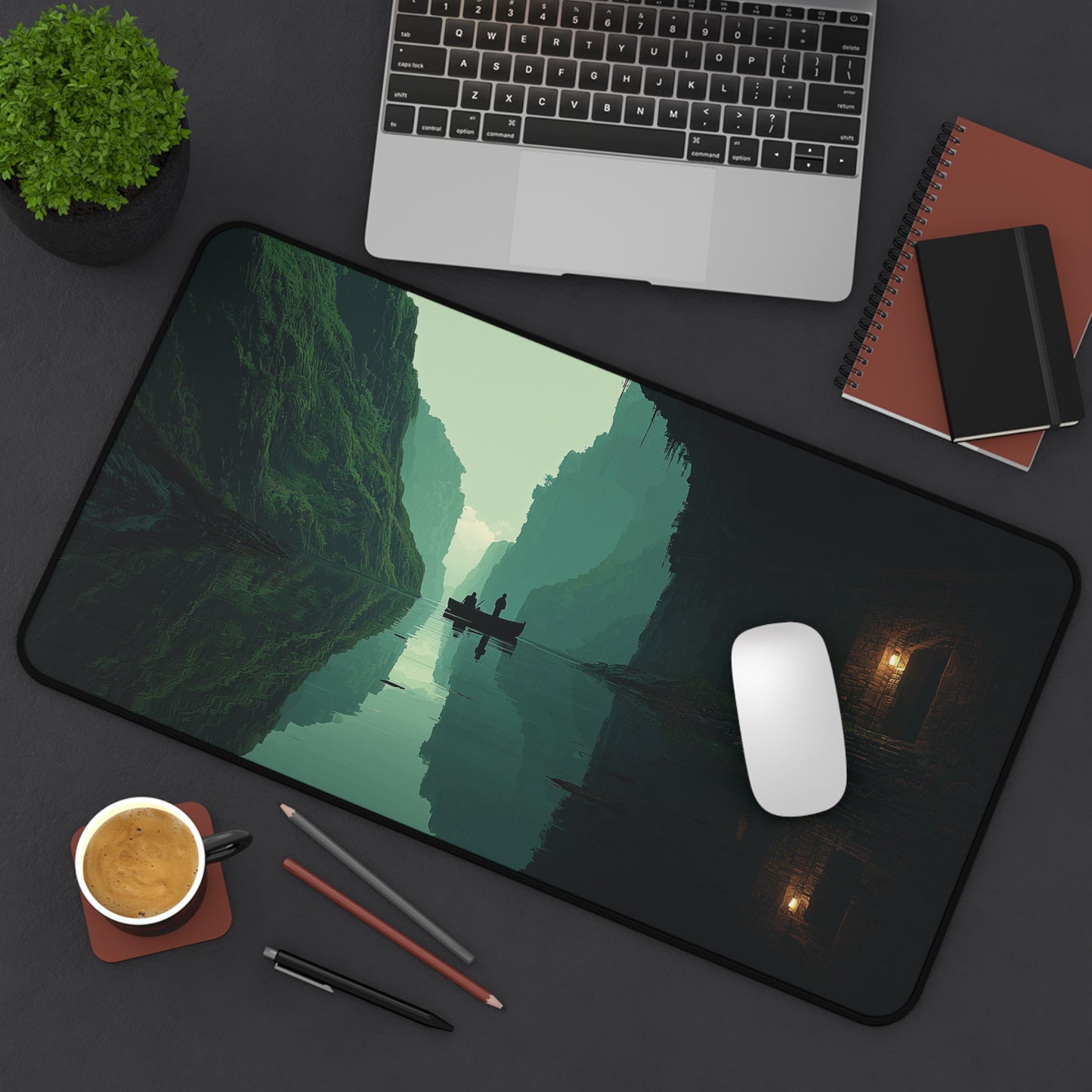 Serene River Desk Mat: Landscape Extended Mouse Pad