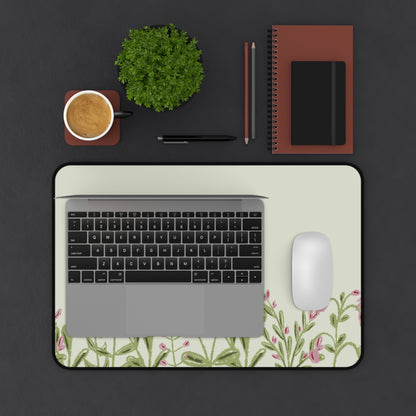 Pink Flower Desk Mat: Wildflower Meadow on Sage Green