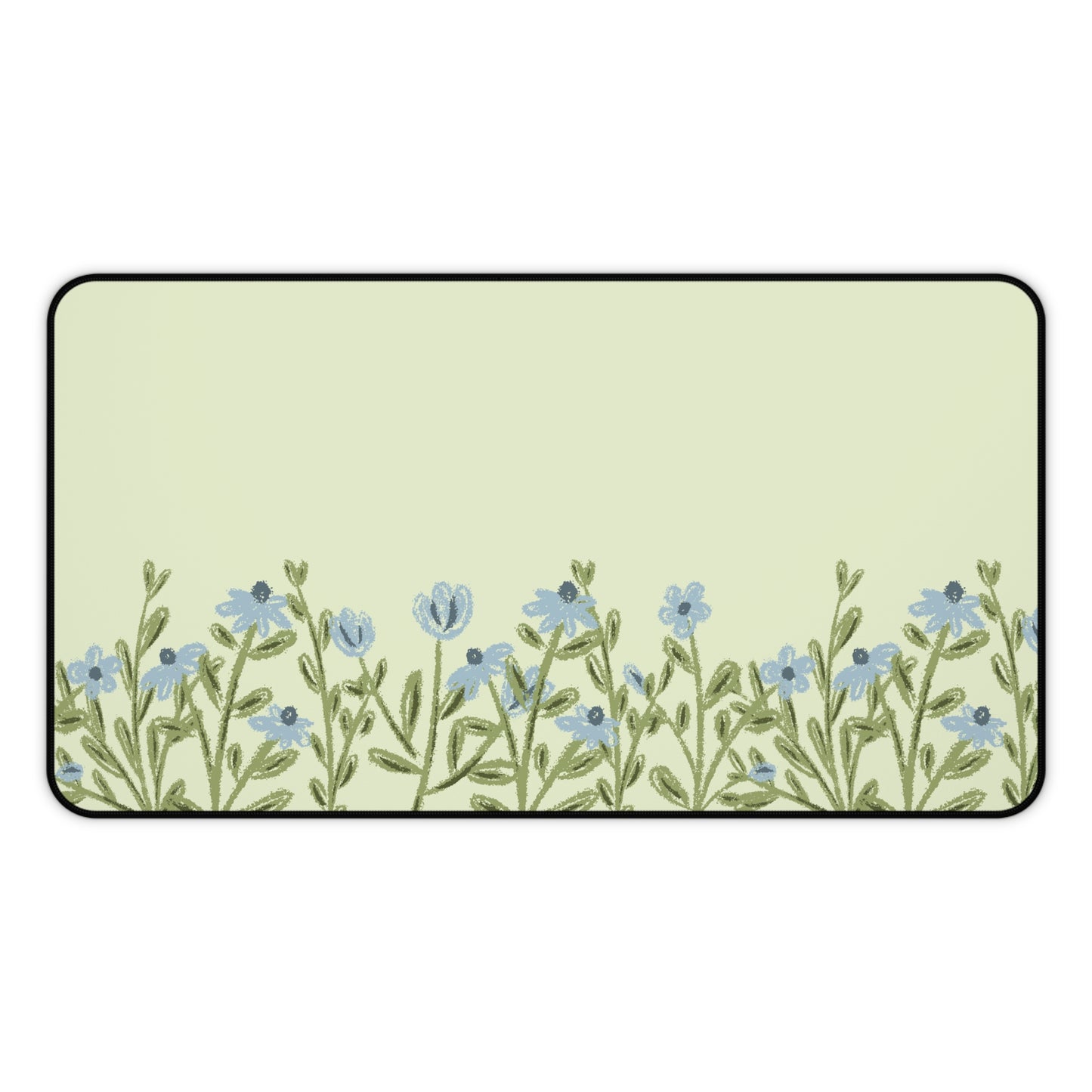 Blue Flower Desk Mat: Forget-Me-Not Meadow on Sage Green