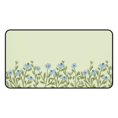 Blue Flower Desk Mat: Forget-Me-Not Meadow on Sage Green