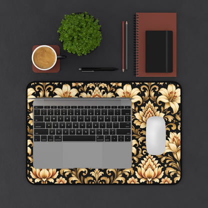 Black & Gold Desk Mat: Luxury Damask Mouse Pad